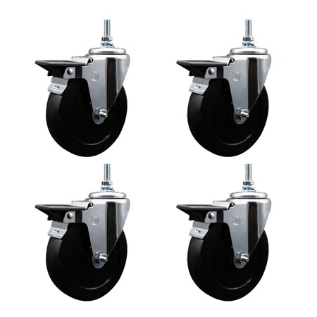 Service Caster 5 Inch Soft Rubber 38 Inch Threaded Stem Caster Set with Brake SCC-TS20S514-SRS-PLB-381615-4